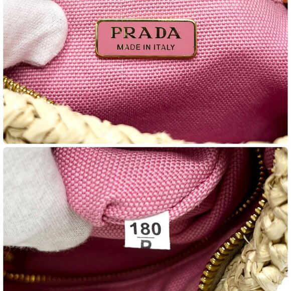 PRADA Vintage Logo Raffia Shoulder Bag Crossbody Zip Pink Cream [105238] - Picture 13 of 13